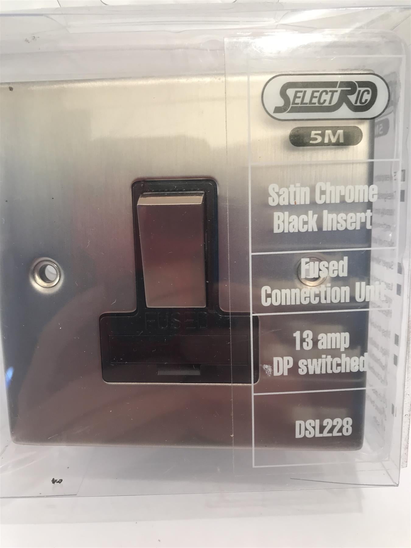 13amp DP Switched Satin Chrome Black Insert Fused Connection Unit  DSL228