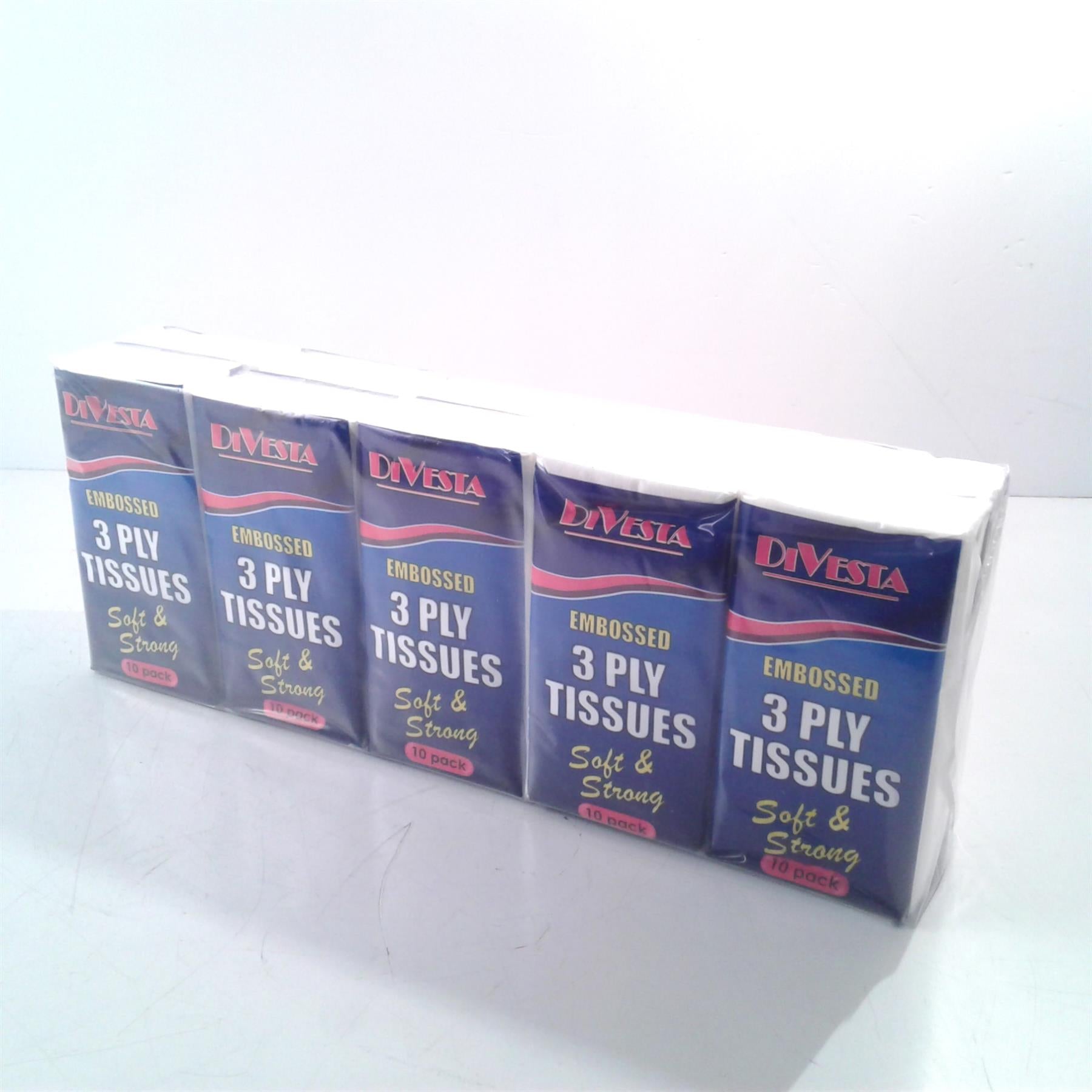 10 Pack Embossed Pocket Tissues 3 Ply Soft & Strong