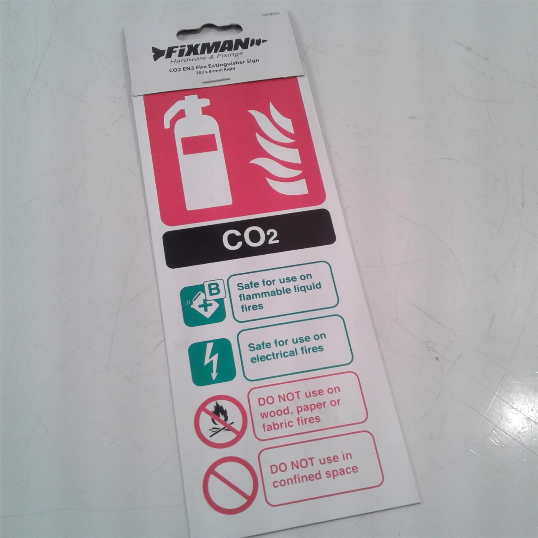 CO2 EN3 Fire Extinguisher Sign 202 x 82mm Rigid