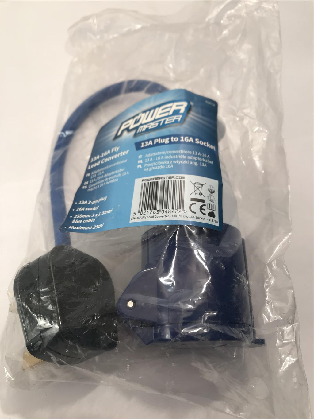 Power Master 13A-16A Fly Lead Converter 13A Plug to 16A Socket  818738