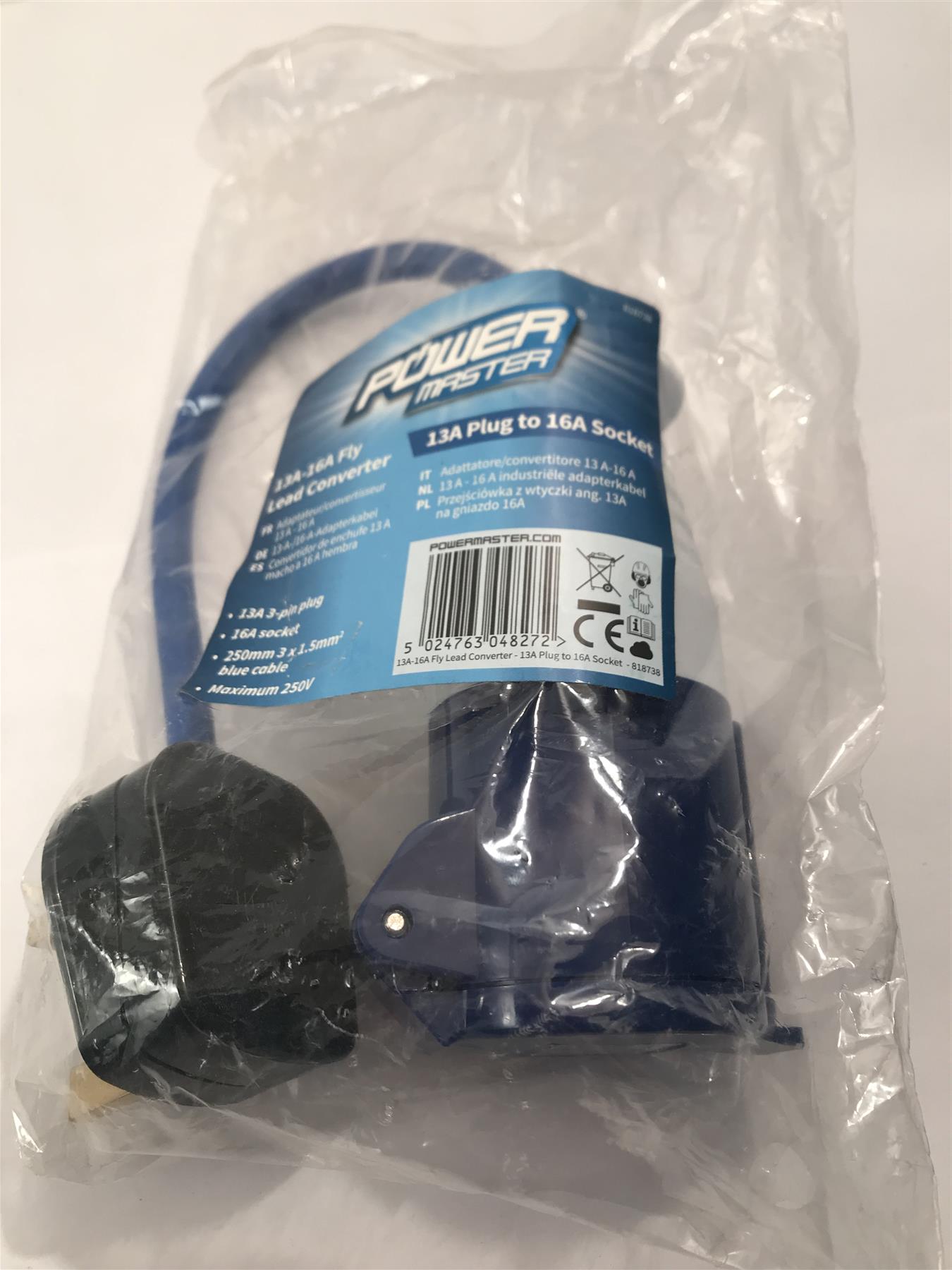 Power Master 13A-16A Fly Lead Converter 13A Plug to 16A Socket  818738