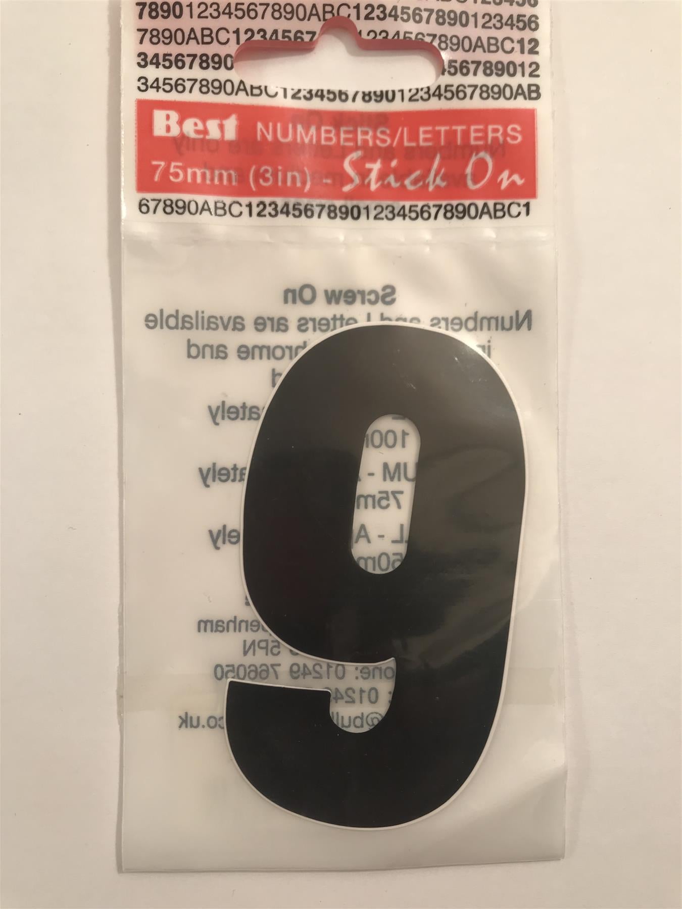 Black Number 9 Self Adhesive 1½" x 3"