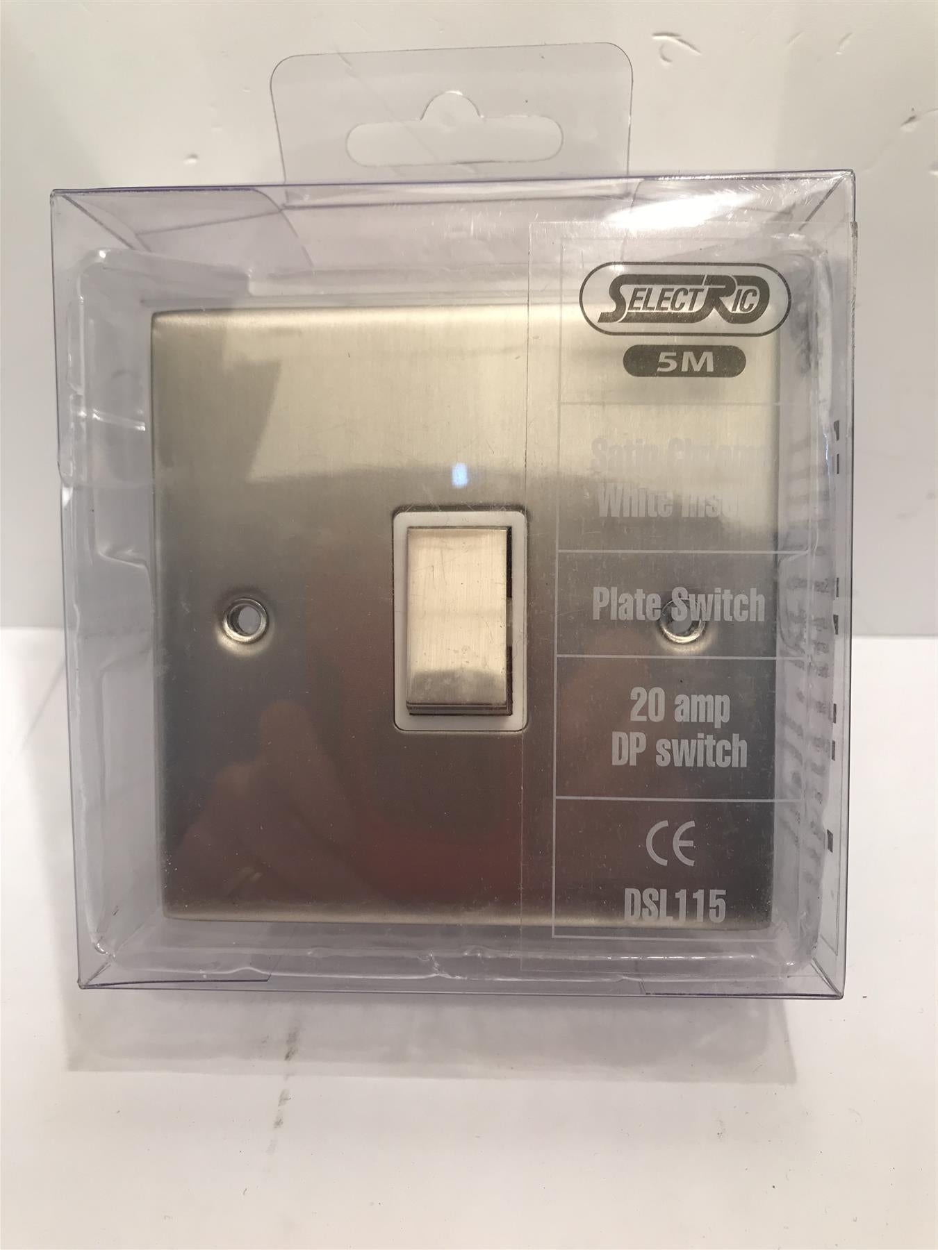 20 amp DP Switch Satin Chrome White Insert Plate Switch  DSL115