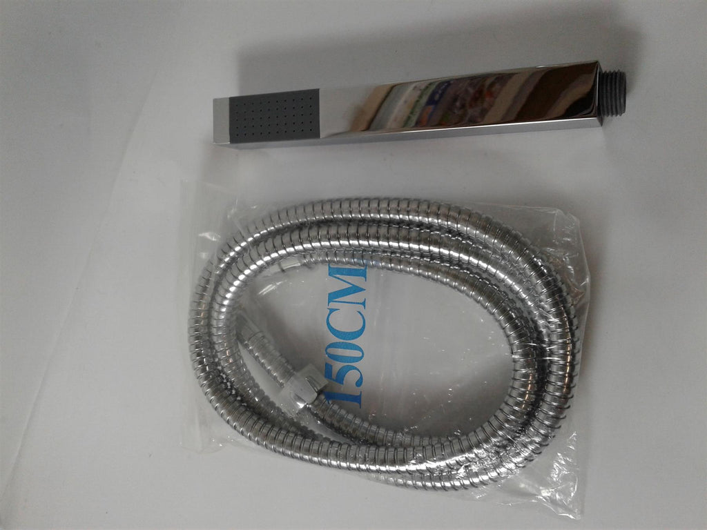NEW ENKI Modern Chrome Square Bathroom Hand Held Shower Head and Hose 150cm