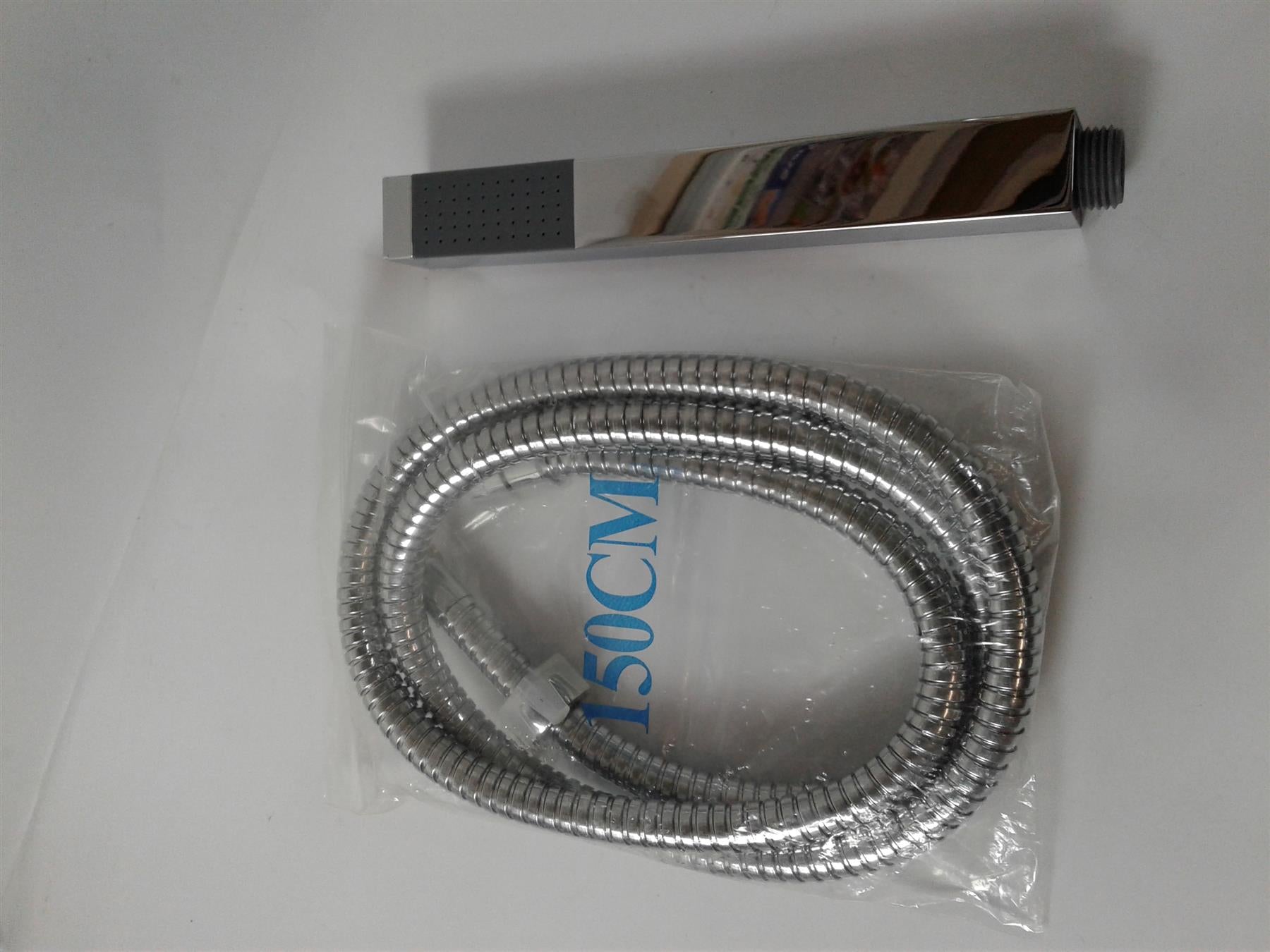 NEW ENKI Modern Chrome Square Bathroom Hand Held Shower Head and Hose 150cm