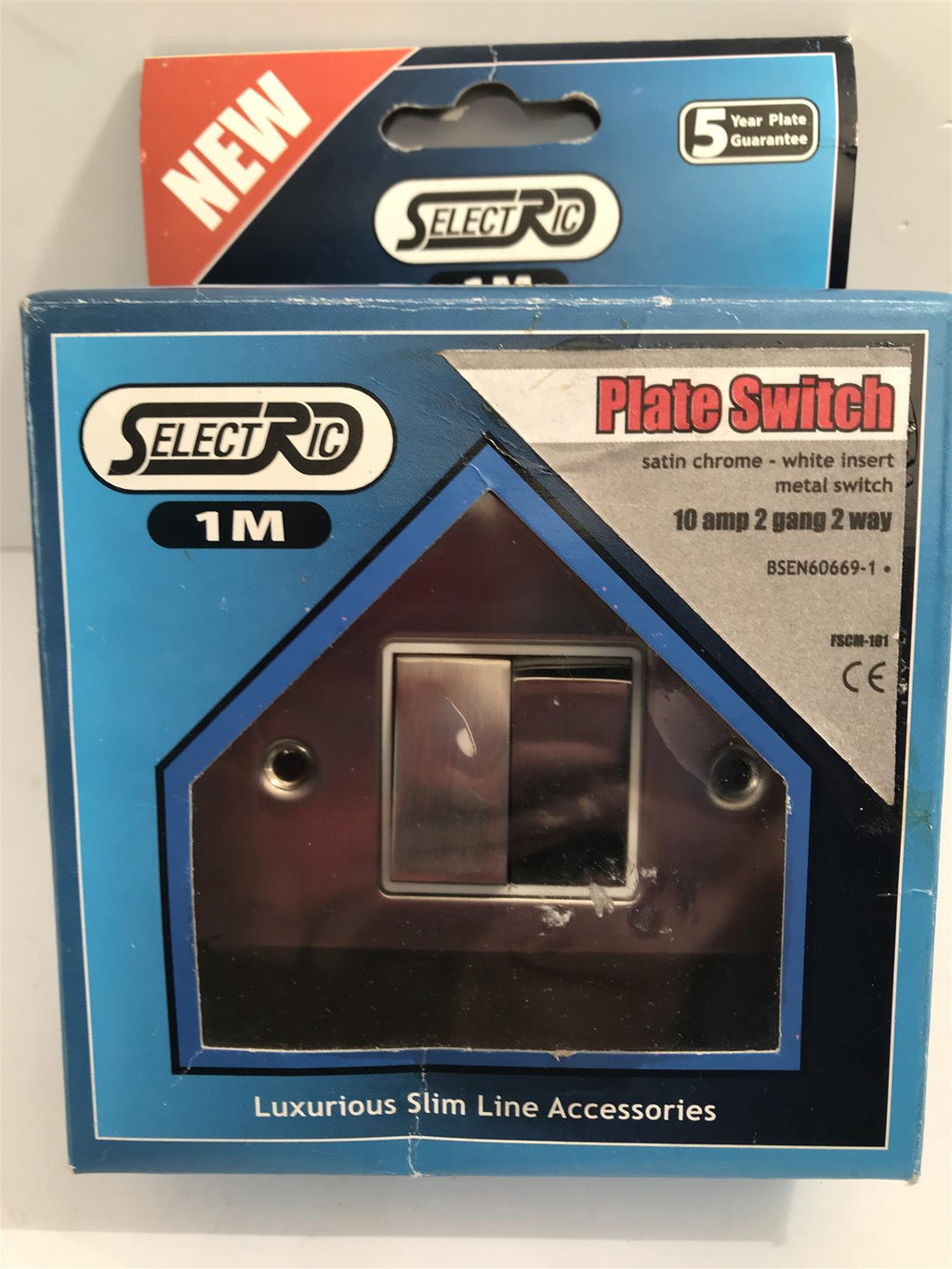 Selectric Satin Chrome White Insert 10A 2 Gang 2 Way Plate Switch  FSCM-101