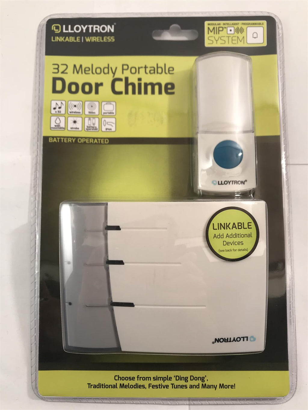 Lloytron Linkable/Wireless 32 Melody Portable Door Chime  Battery Op  B7017WH
