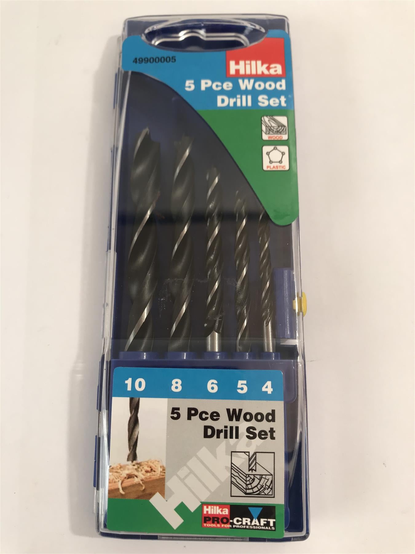 Hilka 5pc Wood Plastic Drill Bit Boring Set 4mm 5mm 6mm 8mm 10mm & Storage Case