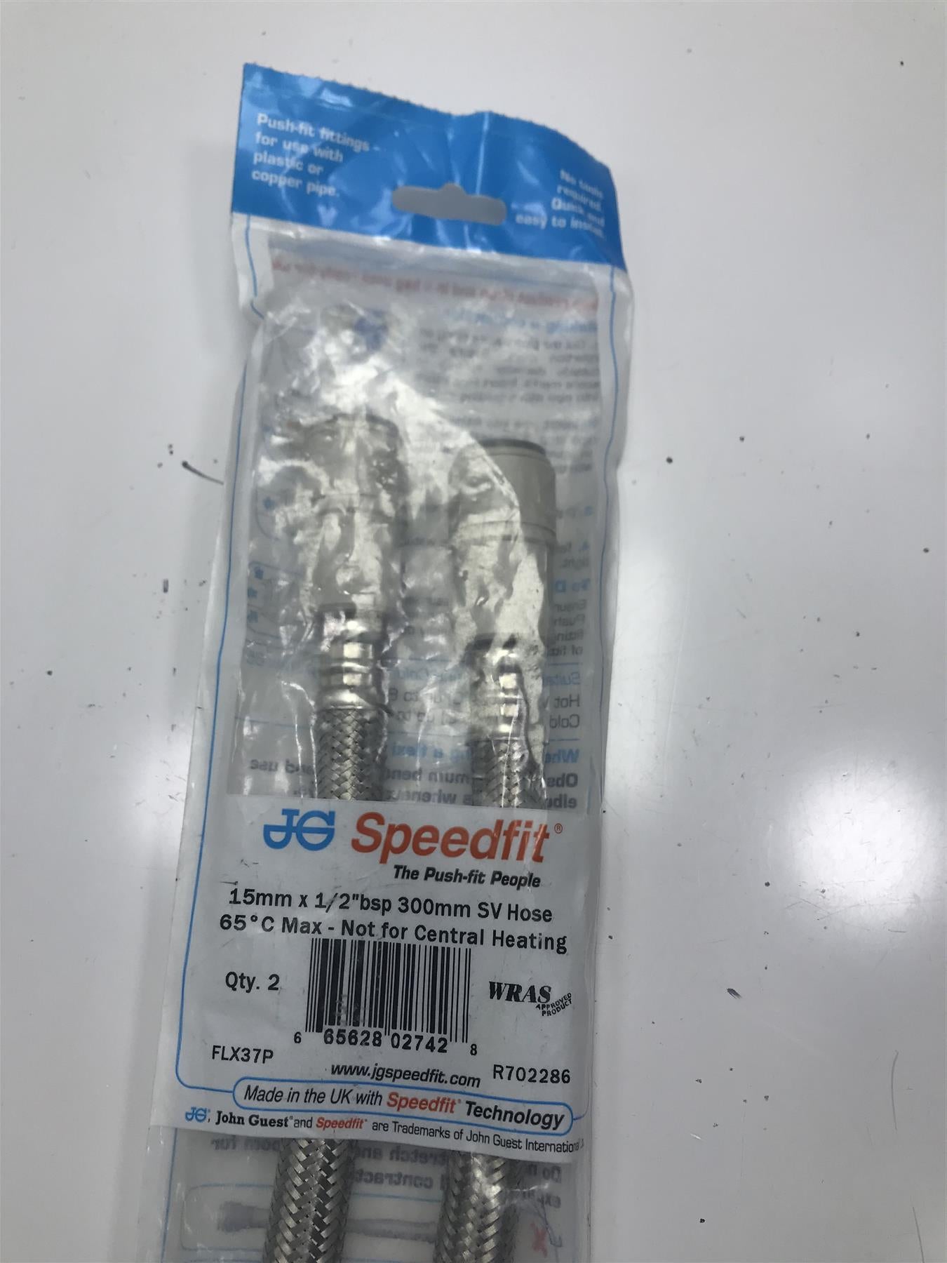 John Guest 15mm x 1/2" bsp SV 300mm Flexi Hose Service Valve JG FLX37P