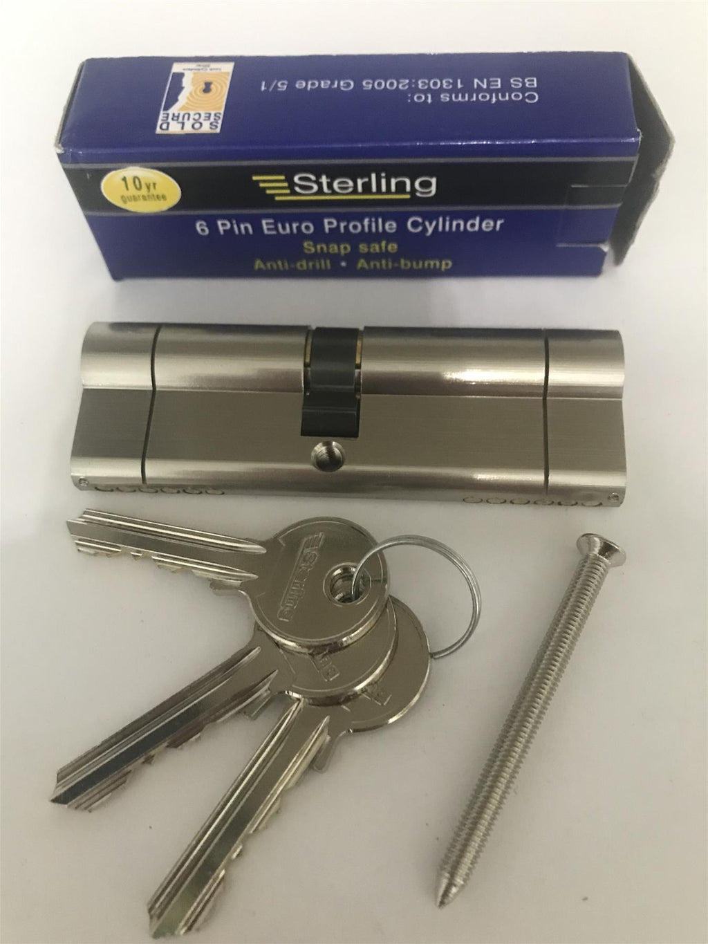 Sterling EPN4550H Euro Profile  6 Pin Cylinder 95mm (45x50), Satin Nickel