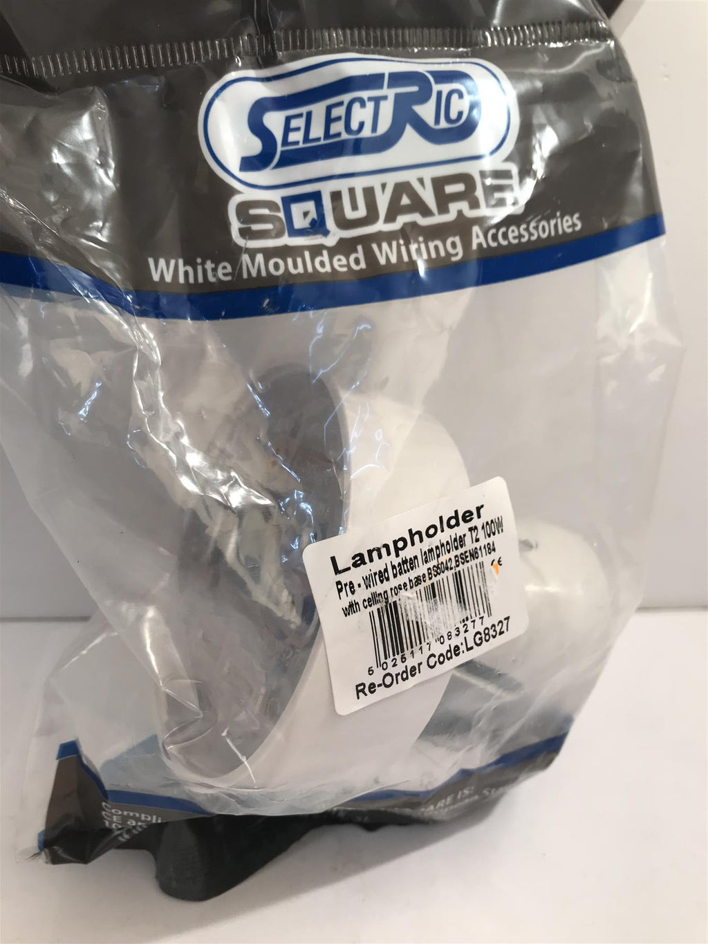 Selectric Pre-Wired Batten Lampholder T2 100W - Straight  Ceiling Rose LG8327