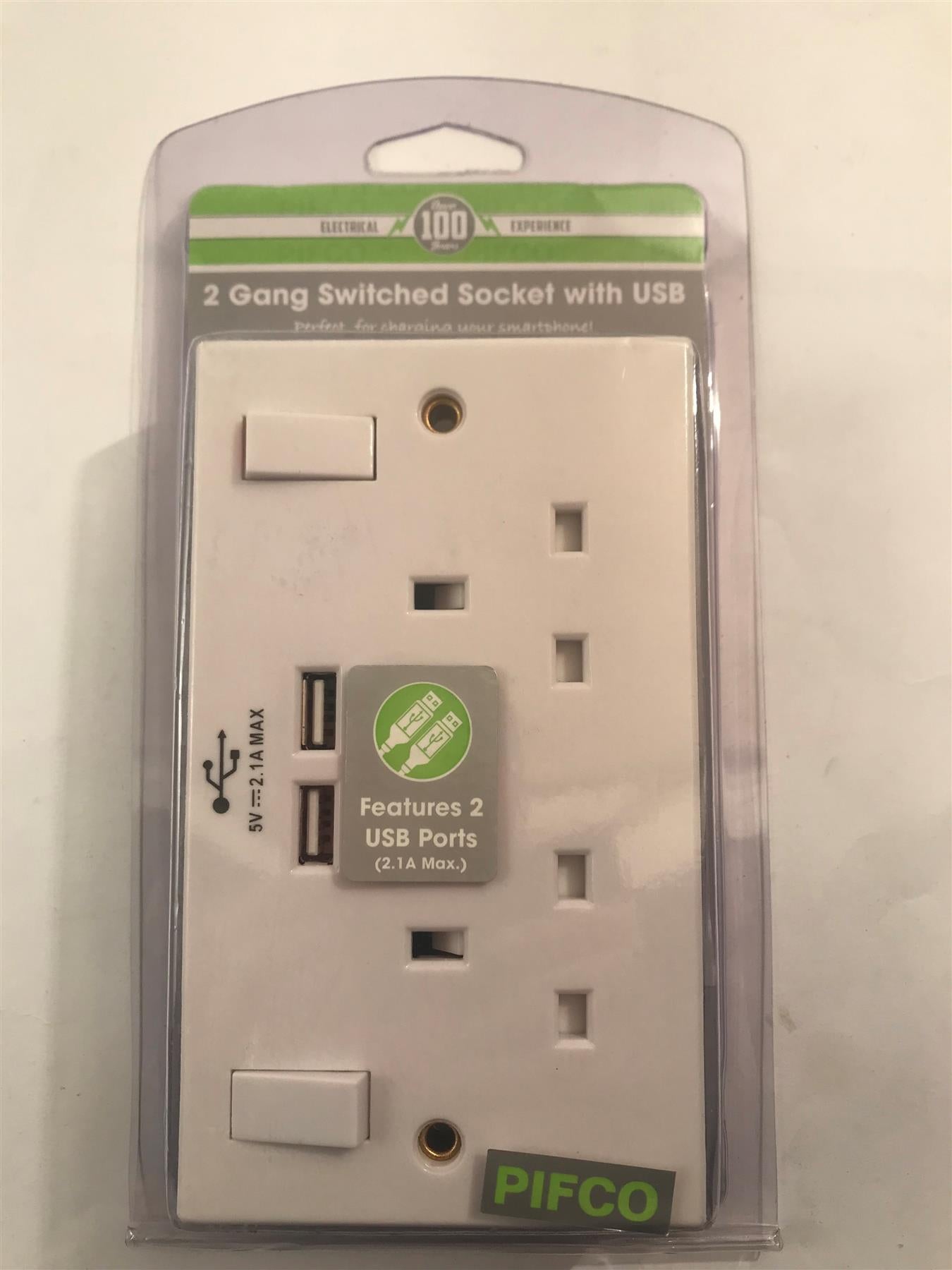 Pifco 2 Gang Switched Socket with USB  ELA1152