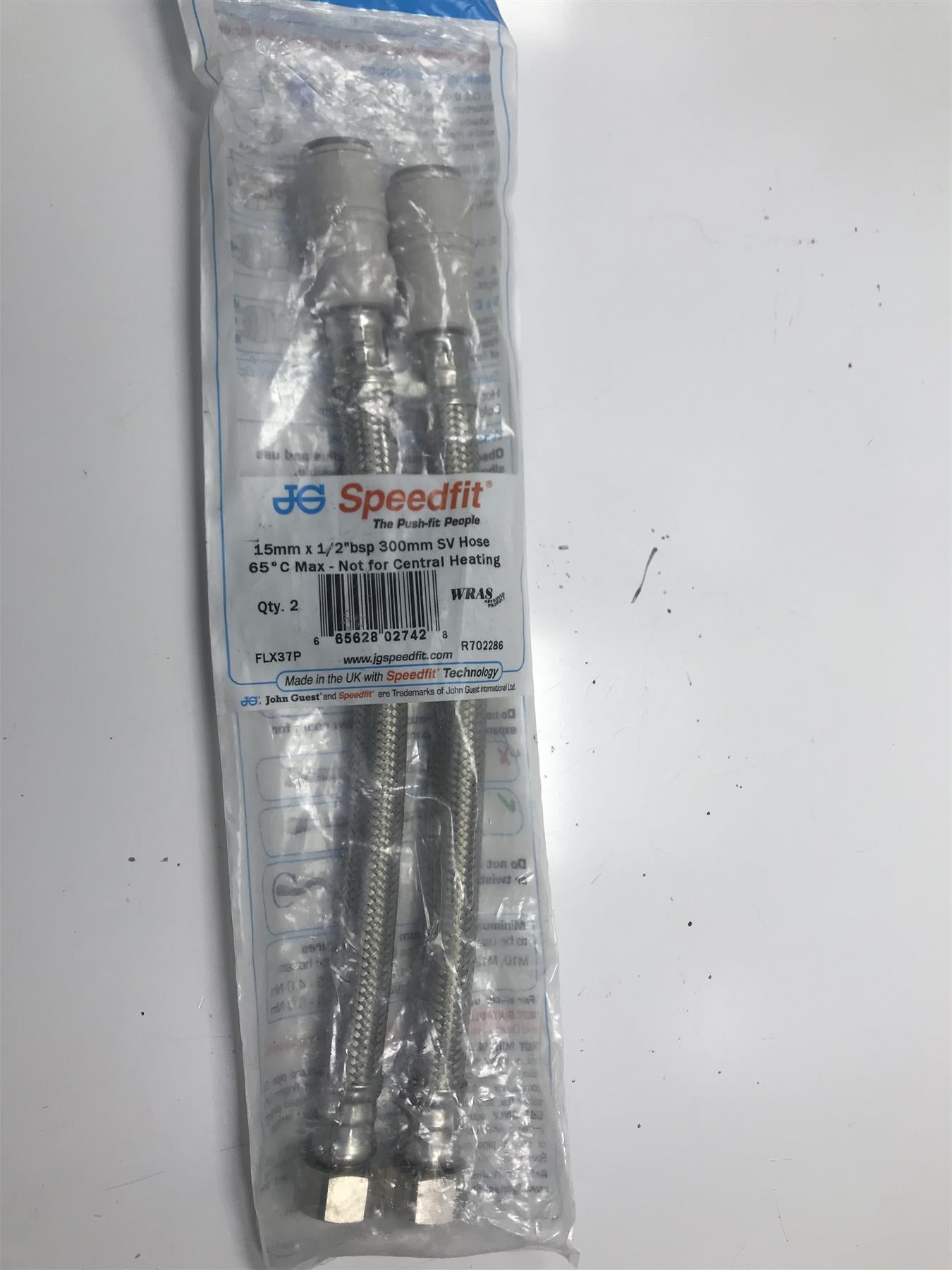 John Guest 15mm x 1/2" bsp SV 300mm Flexi Hose Service Valve JG FLX37P