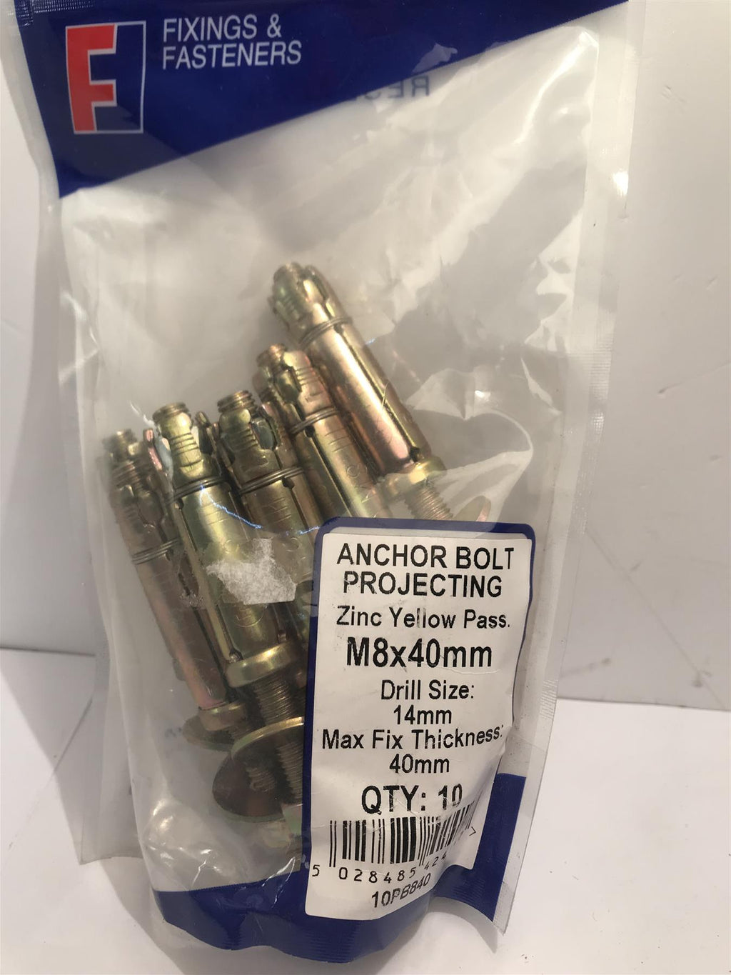 Masonry Anchor Bolt Projecting Zinc Yellow Pass M8 x 40mm  10PB840