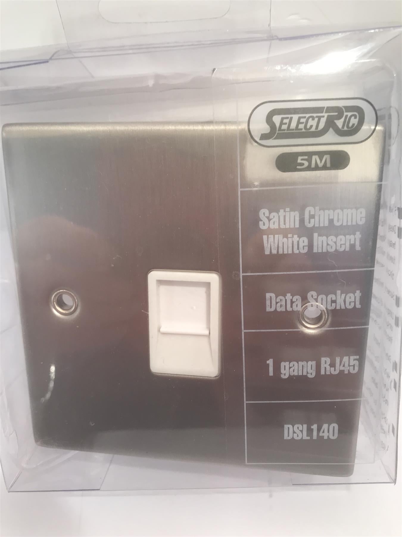 Satin Chrome White Insert Data Socket 1 Gang RJ45  DSL140