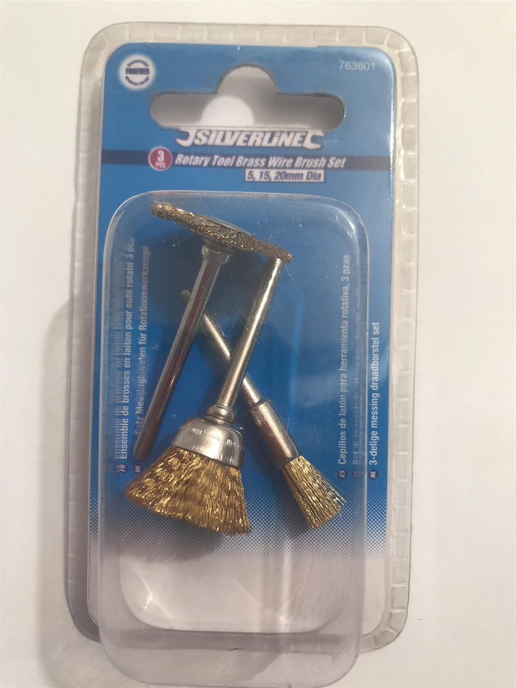 Silverline 3pc Rotary Tool Brass Wire Brush Set 5, 15, 20mm Dia. 763601