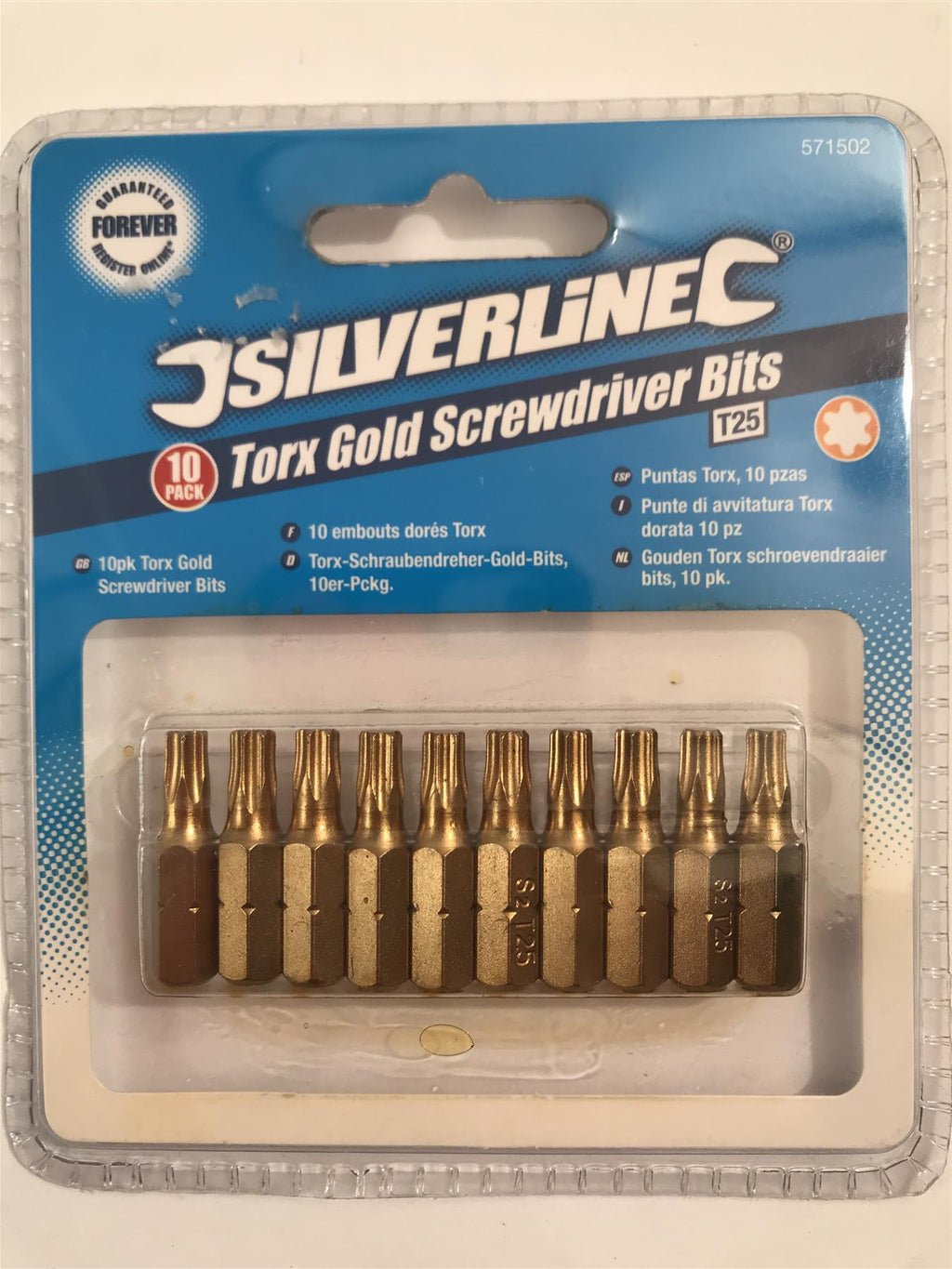 Silverline Torx Gold Screwdriver Bits T25 10 pack 1/4” Hex  571502