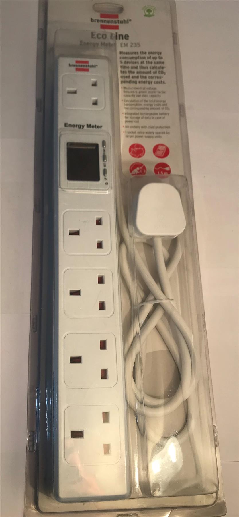 Brennenstuhl  Eco-Line, 5-way extension Lead with Energy Meter EM235  1155403015