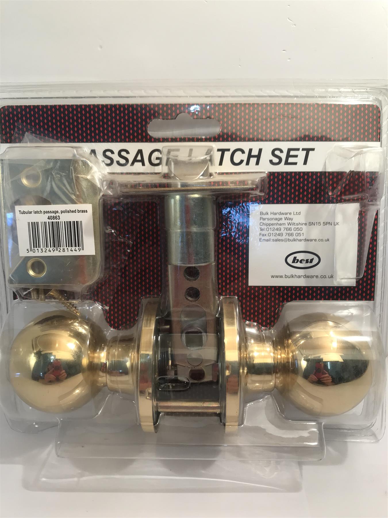 Passage Latch Door Knob Set Polished Brass 40863