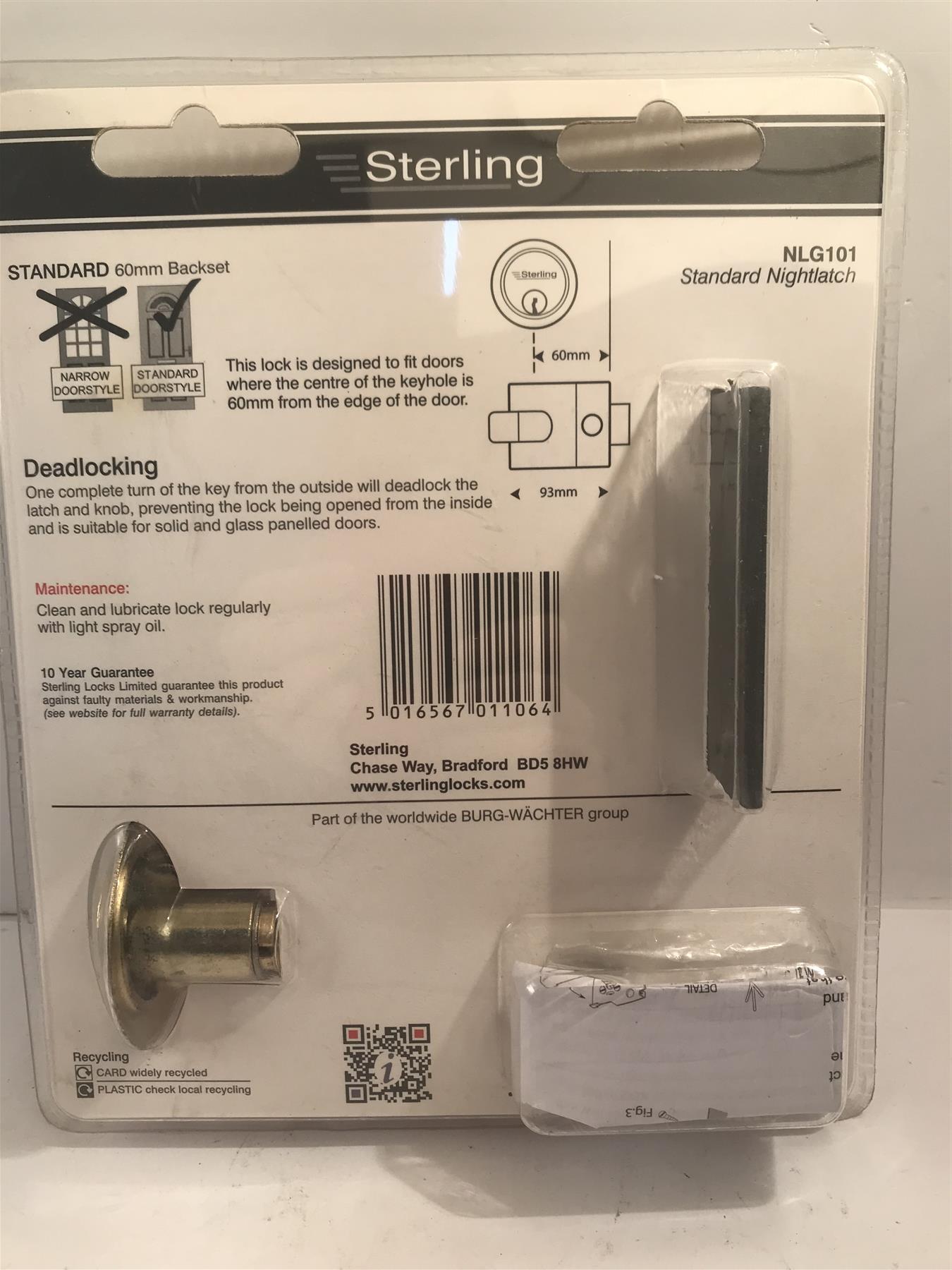 Sterling Standard Deadlocking Nightlatch - Grey  NLG101
