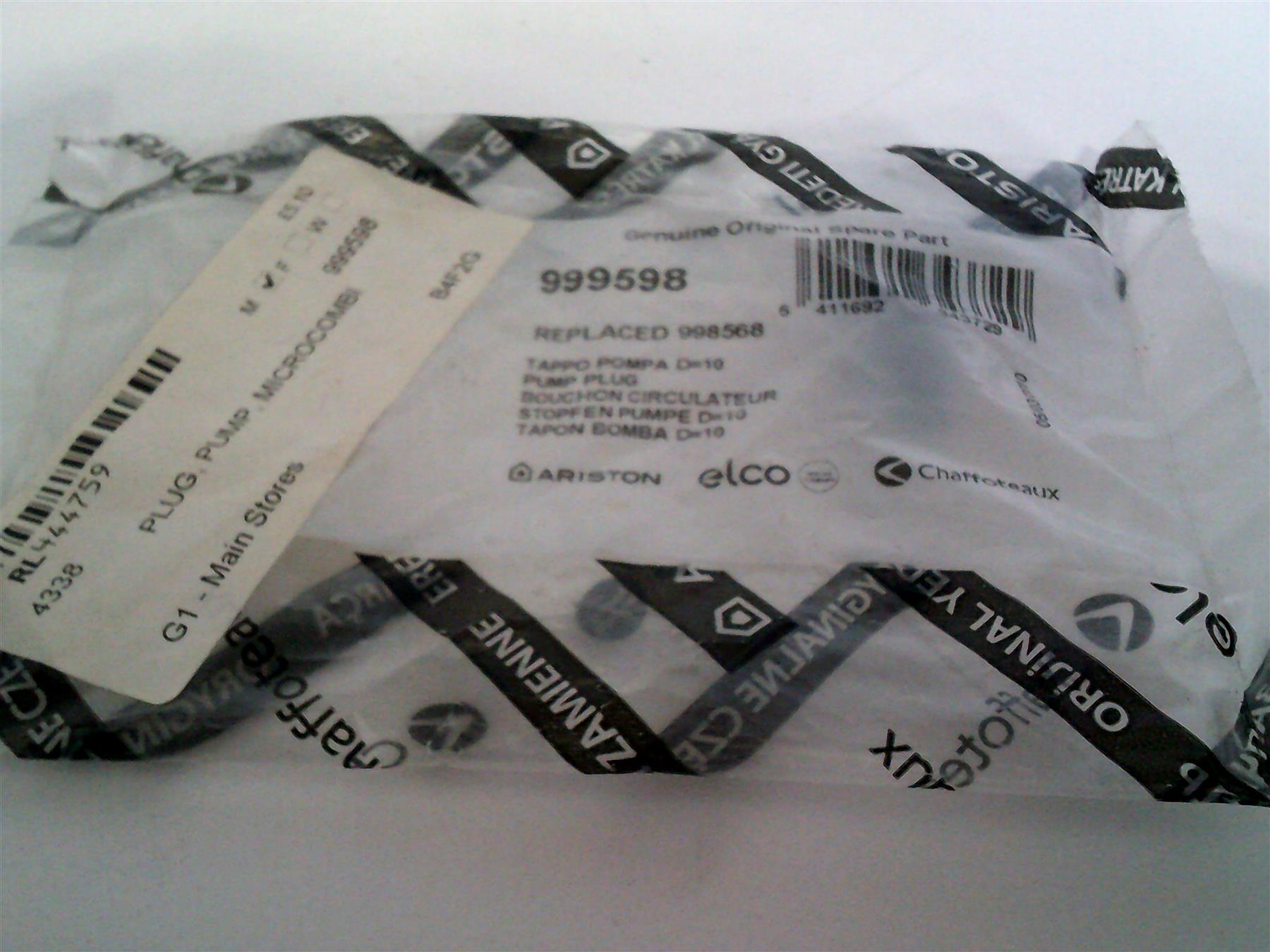 Ariston 999598 Pump Plug