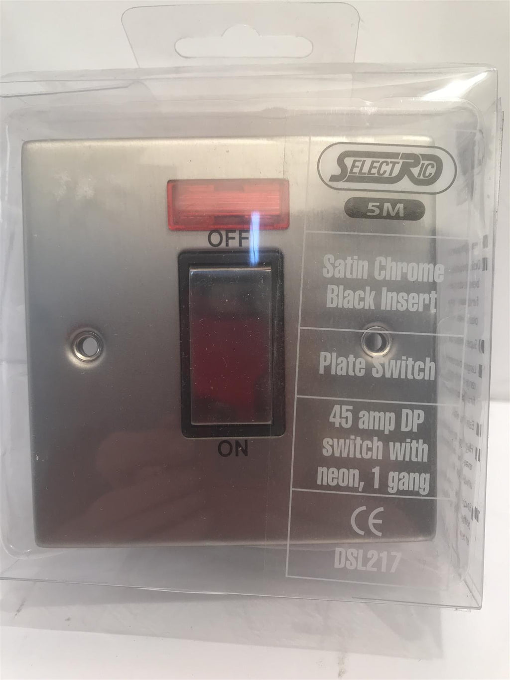 Selectric DSL217 - 1 Gang 45A DP Switch with Neon  - Satin Chrome Black Insert