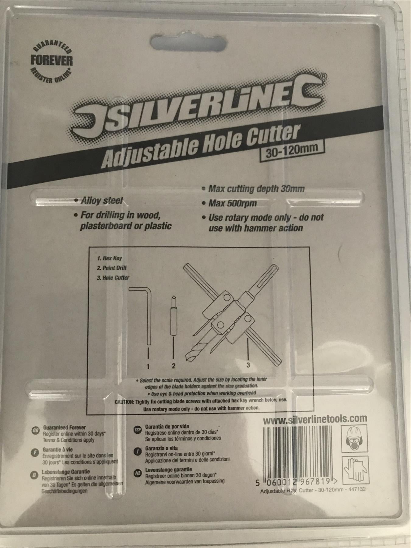 Silverline Adjustable Hole Cutter 30 - 120mm  447132