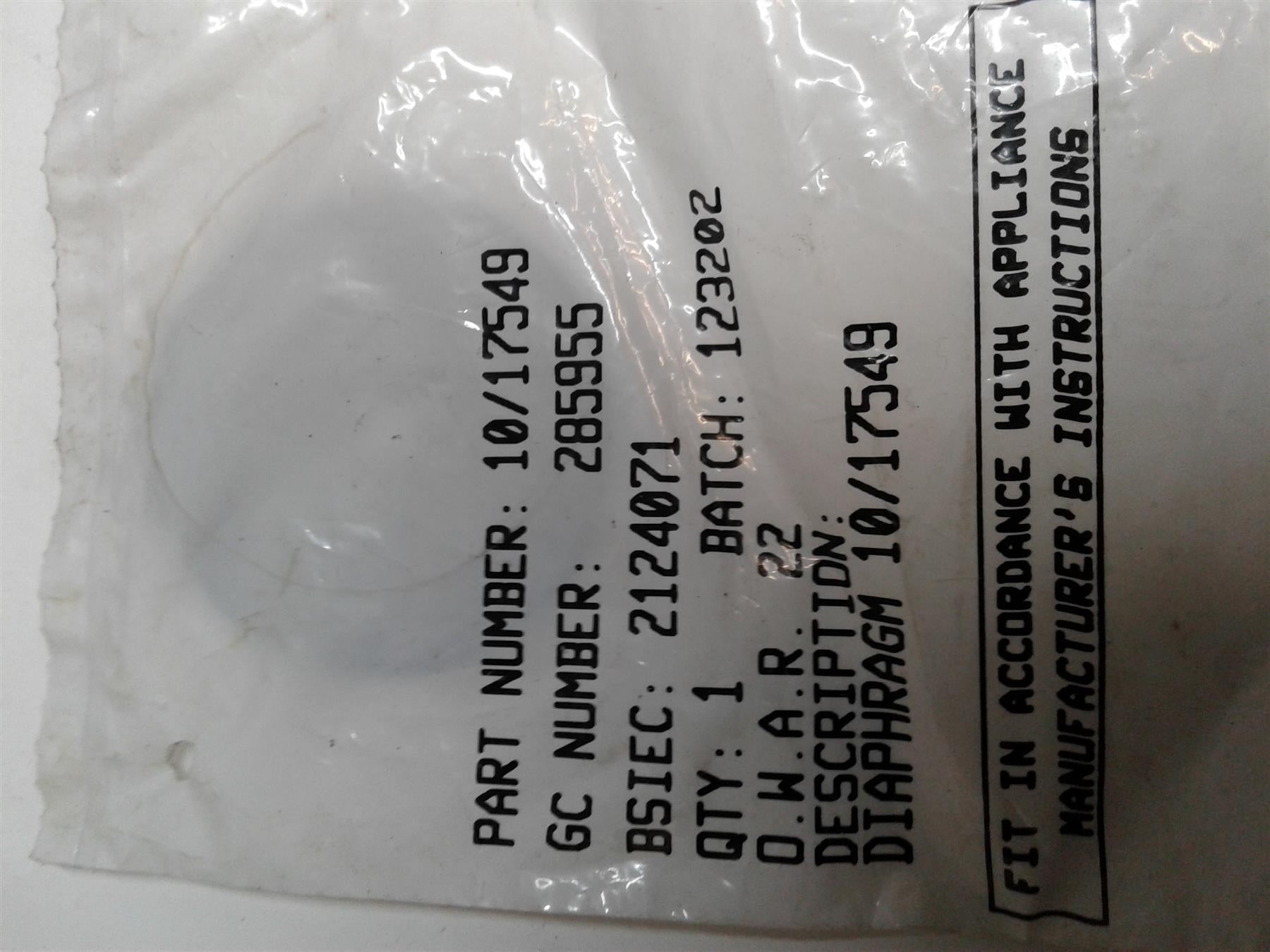 NEW MYSON MERSEY SUPER DIAPHRAGM (SMALL) 7672027 (10/17549)