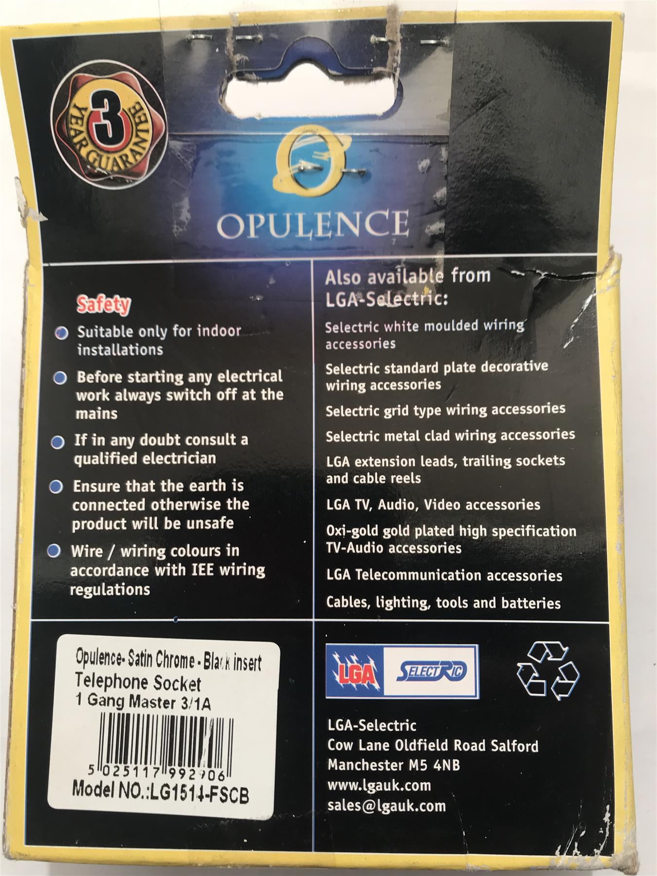 Opulence Telephone Socket 1 Gang Master Satin Chrome Black Insert  LG1511FSCB
