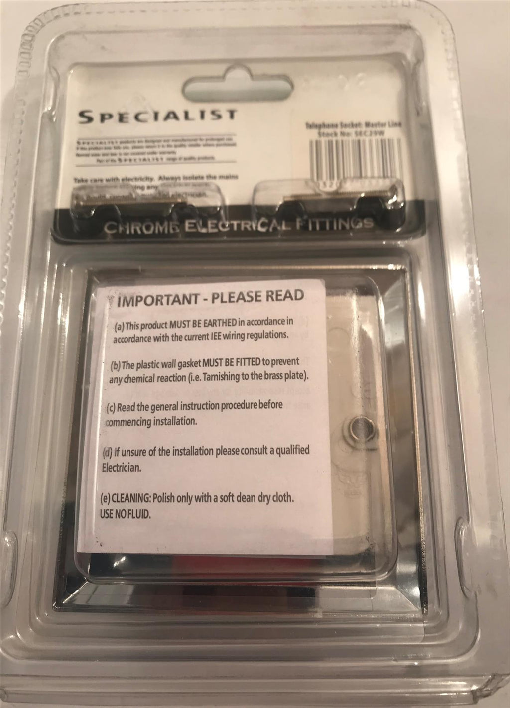 Specialist Telephone Socket Master Line Polished Chrome White Insert  SEC29W