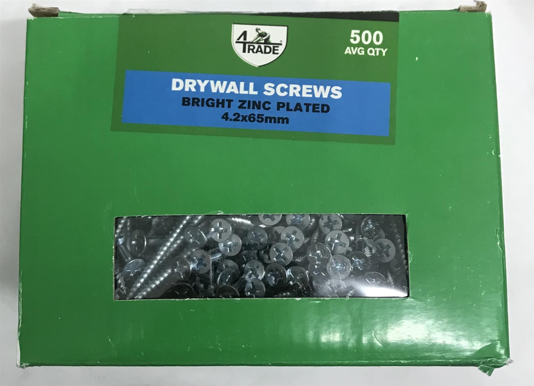 4TRADE 542062 DRYWALL 4.2 x 65mm SCREWS BRIGHT ZINC PLATED 500pce PACK