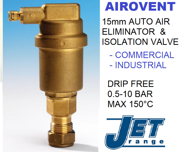 NEW Jet Solar High Temp Automatic Air Vent & Isolation Valve 15mm N01020