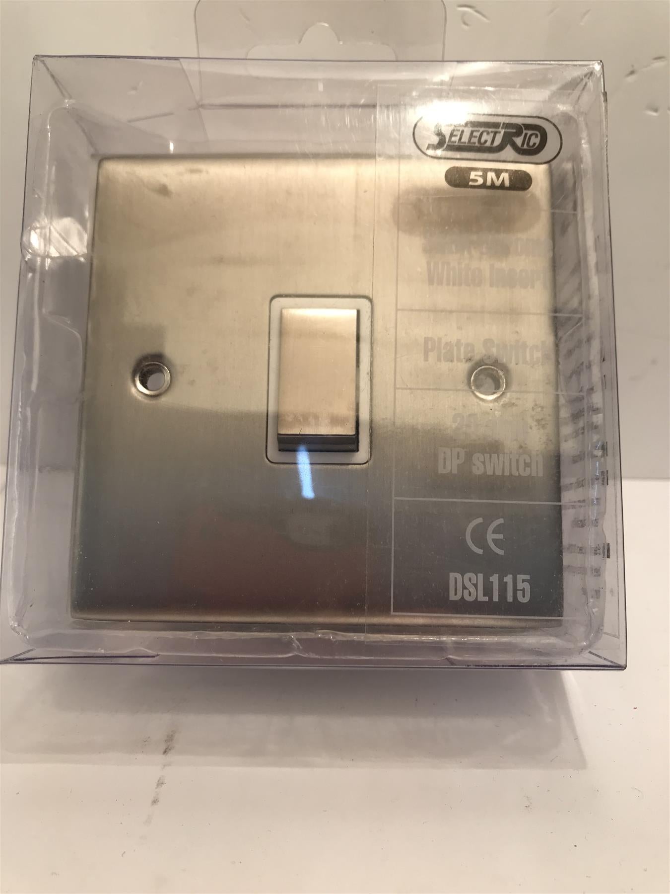 20 amp DP Switch Satin Chrome White Insert Plate Switch  DSL115