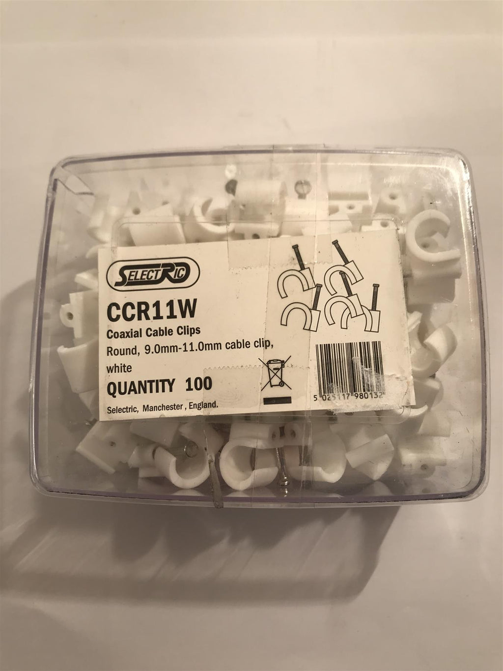 Selectric Round 9mm  - 11mm Cable Clip White x 100  CCR11W