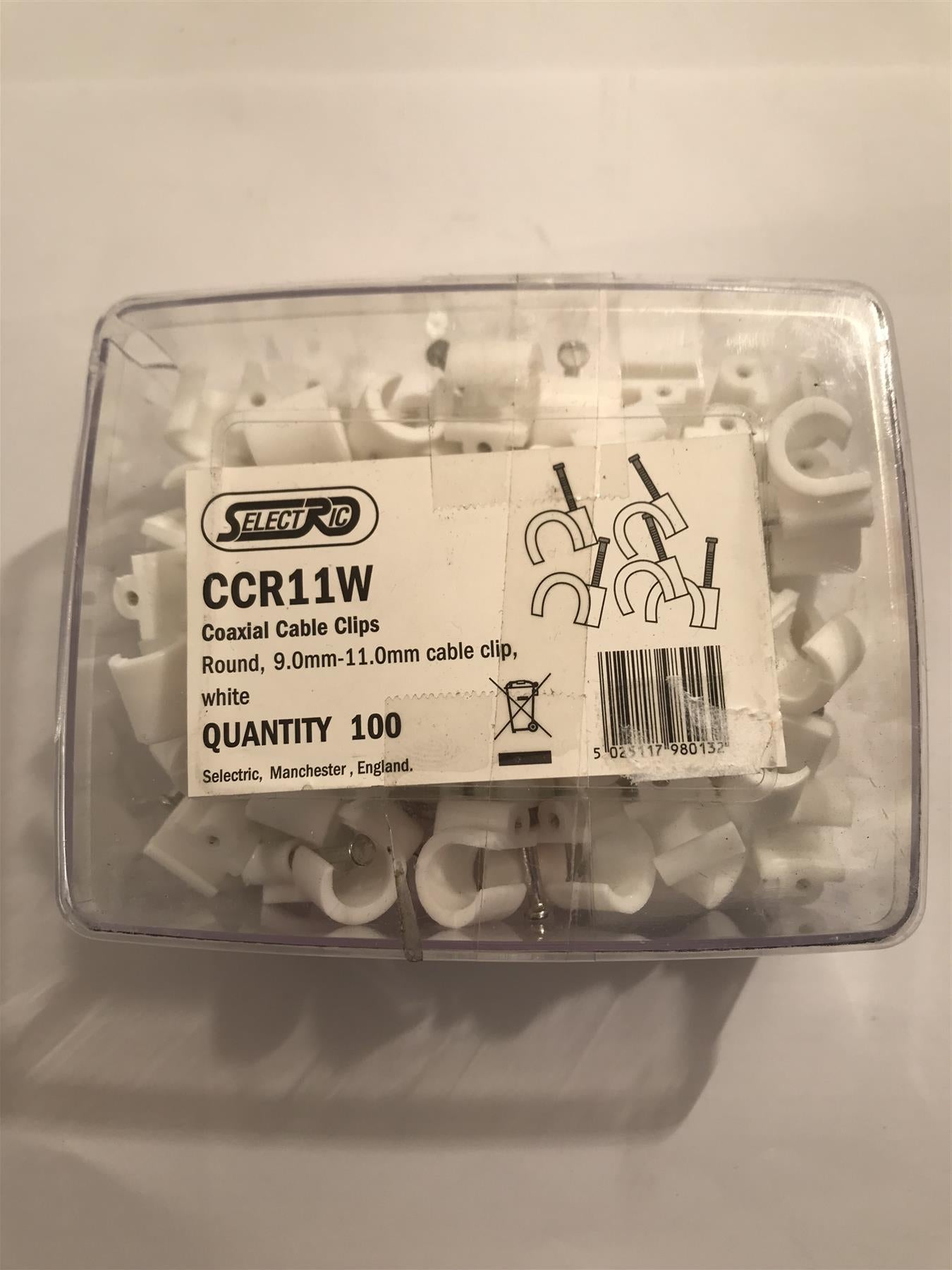 Selectric Round 9mm  - 11mm Cable Clip White x 100  CCR11W
