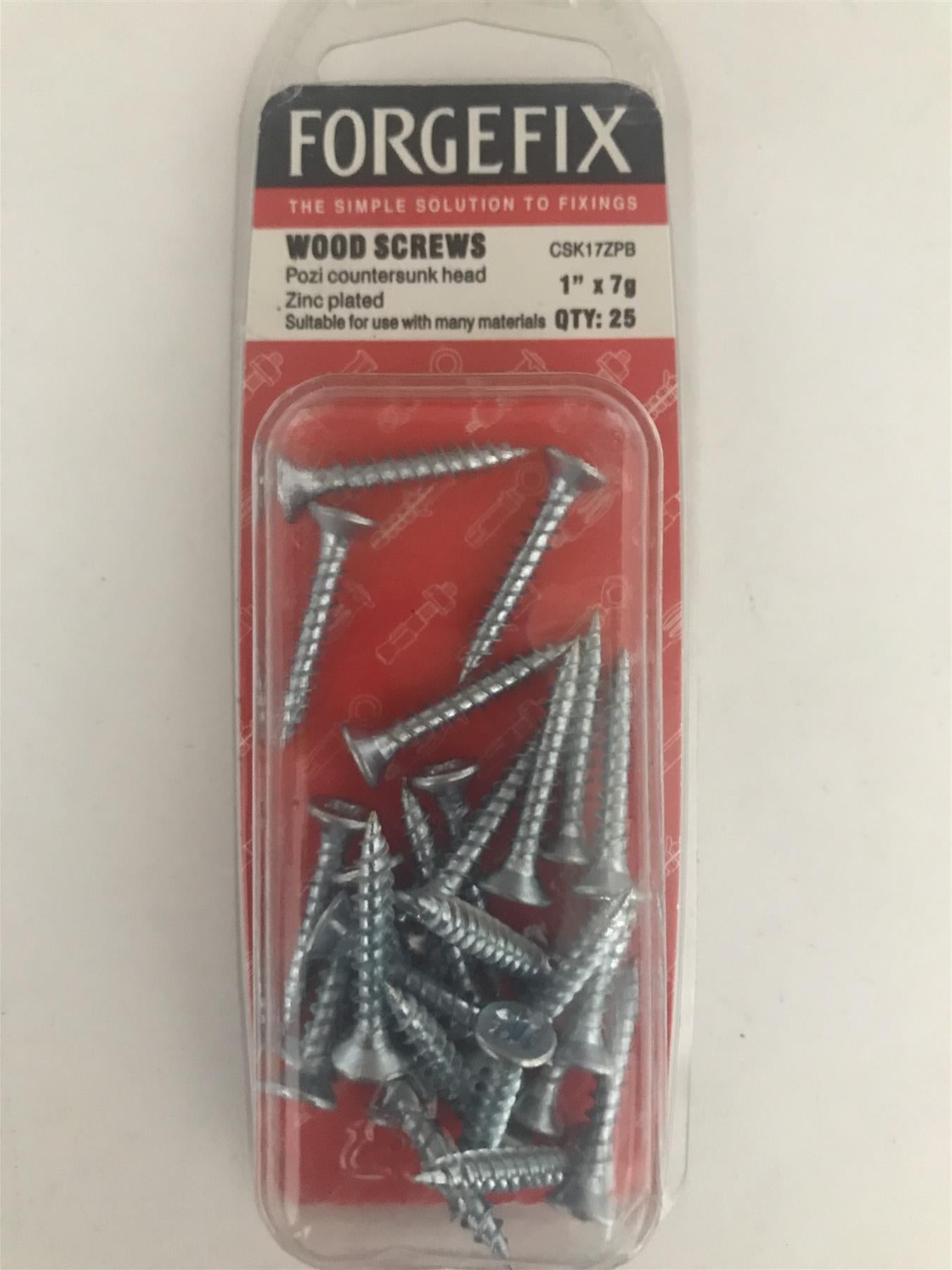 Forgefix 1" x 7g Pozi Countersunk Wood Screws  CSK17ZPB Pack 25