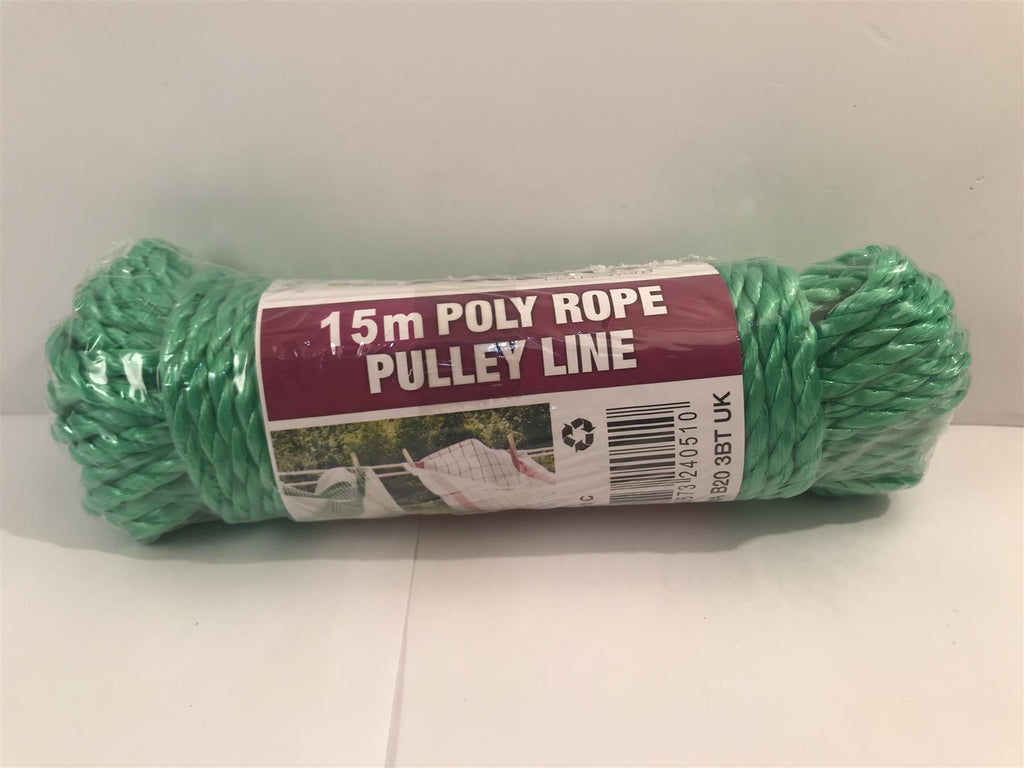 Prima Green 15m Poly rope Pulley Line, Strong, Rotproof, Waterproof