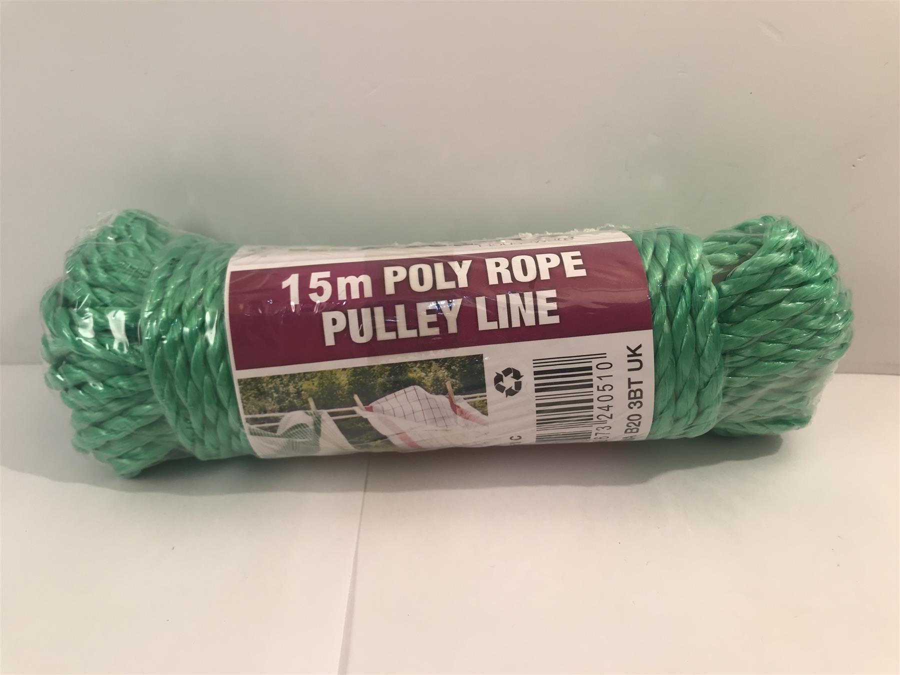 Prima Green 15m Poly rope Pulley Line, Strong, Rotproof, Waterproof