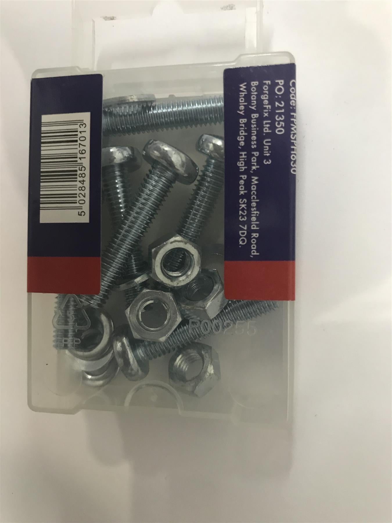 Forgefix FPMSPH630 Machine Screw Pozi Pan Head ZP M6 x 30mm Forge Pack 6