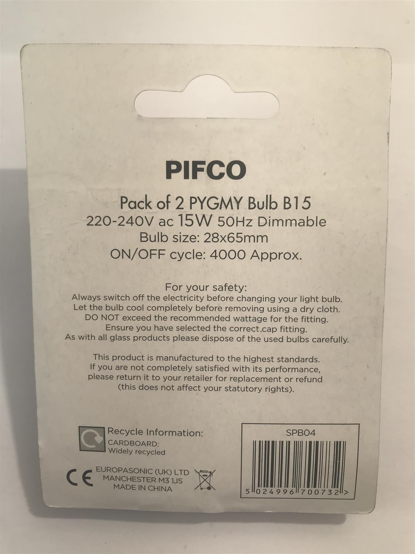 Pifco Pygmy Bulb B15 15W Dimmable 2 Pack  SPB04