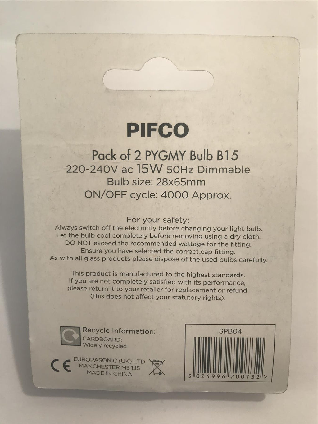 Pifco Pygmy Bulb B15 15W Dimmable 2 Pack  SPB04