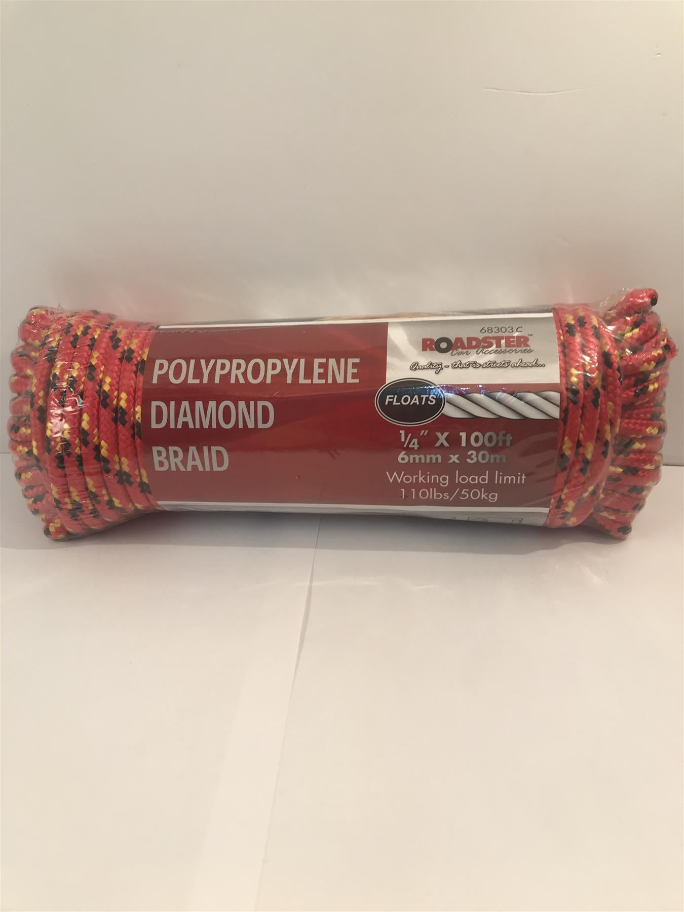 Roadster Polypropylene Diamond Braid Rope 1/4" x 100ft 110lbs/50kg