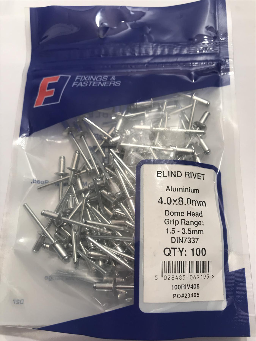Forgefix Aluminium Dome Head Blind Rivet 4.0 x 8.0mm  (Pk 100) 100RIV408