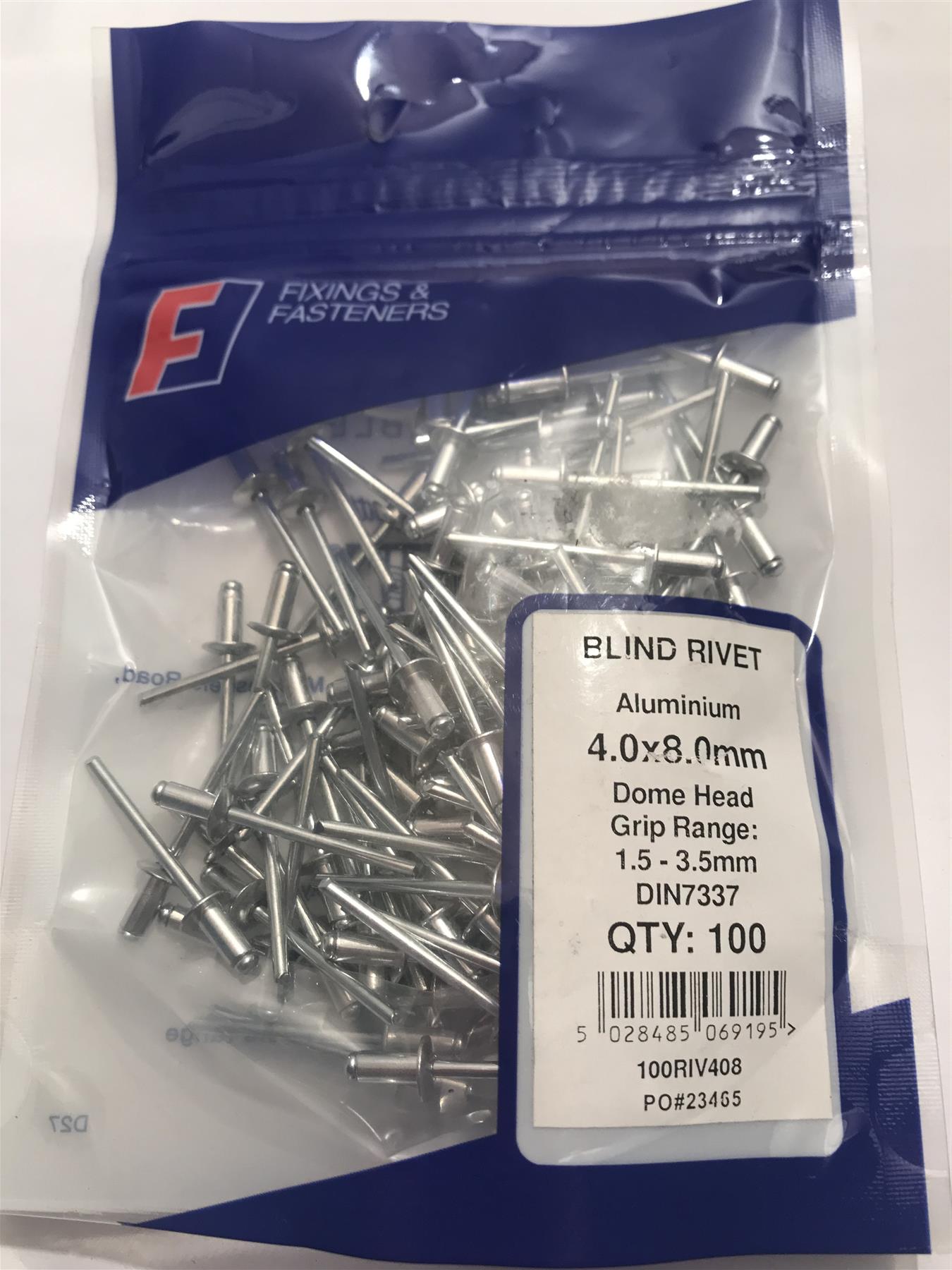 Forgefix Aluminium Dome Head Blind Rivet 4.0 x 8.0mm  (Pk 100) 100RIV408