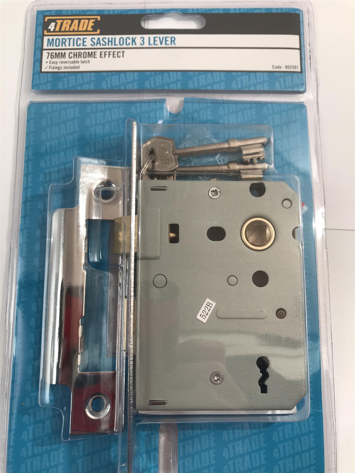 4Trade Mortice Sashlock 3 Lever 76mm Chrome Effect 802501