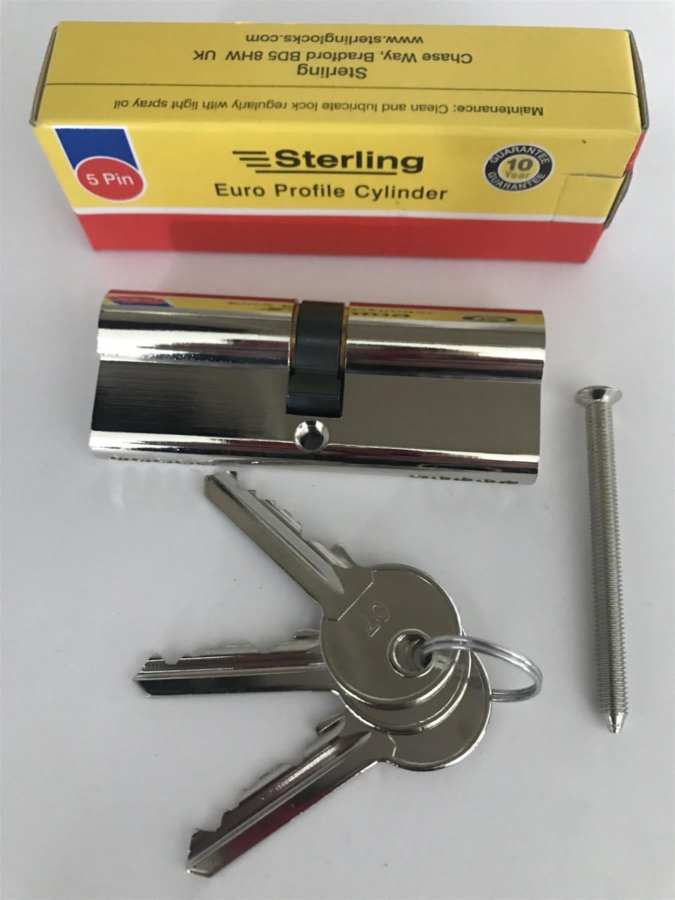 Sterling EPN4040 Double Euro 5 Pin Cylinder 80mm (40x40), Polished Nickel