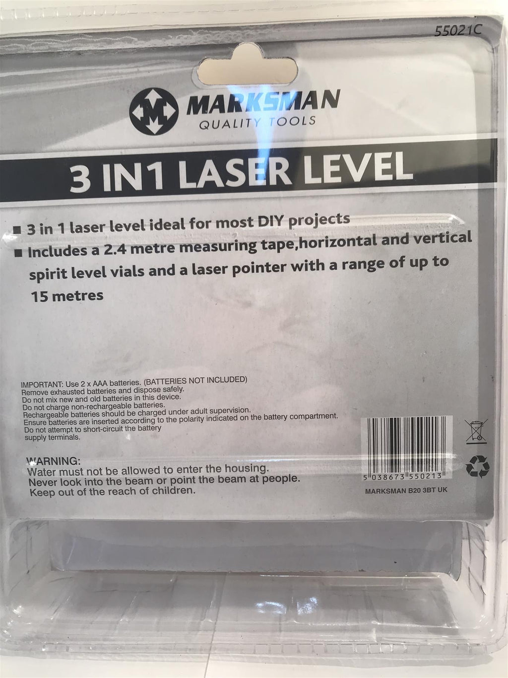 Marksman 3 in 1 Laser Level, Sprit Level, Laser Pointer and Tape Measure 55021C