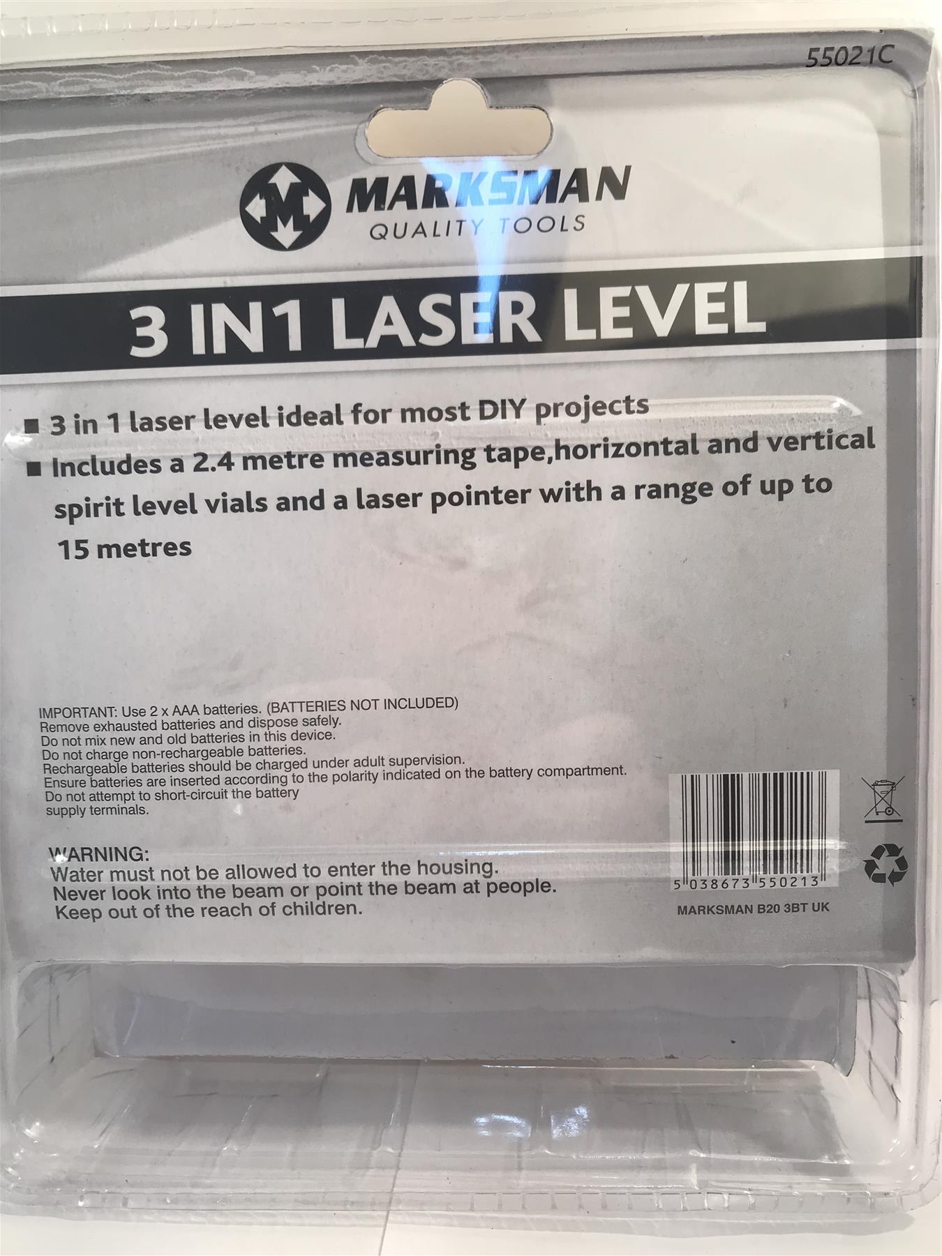Marksman 3 in 1 Laser Level, Sprit Level, Laser Pointer and Tape Measure 55021C
