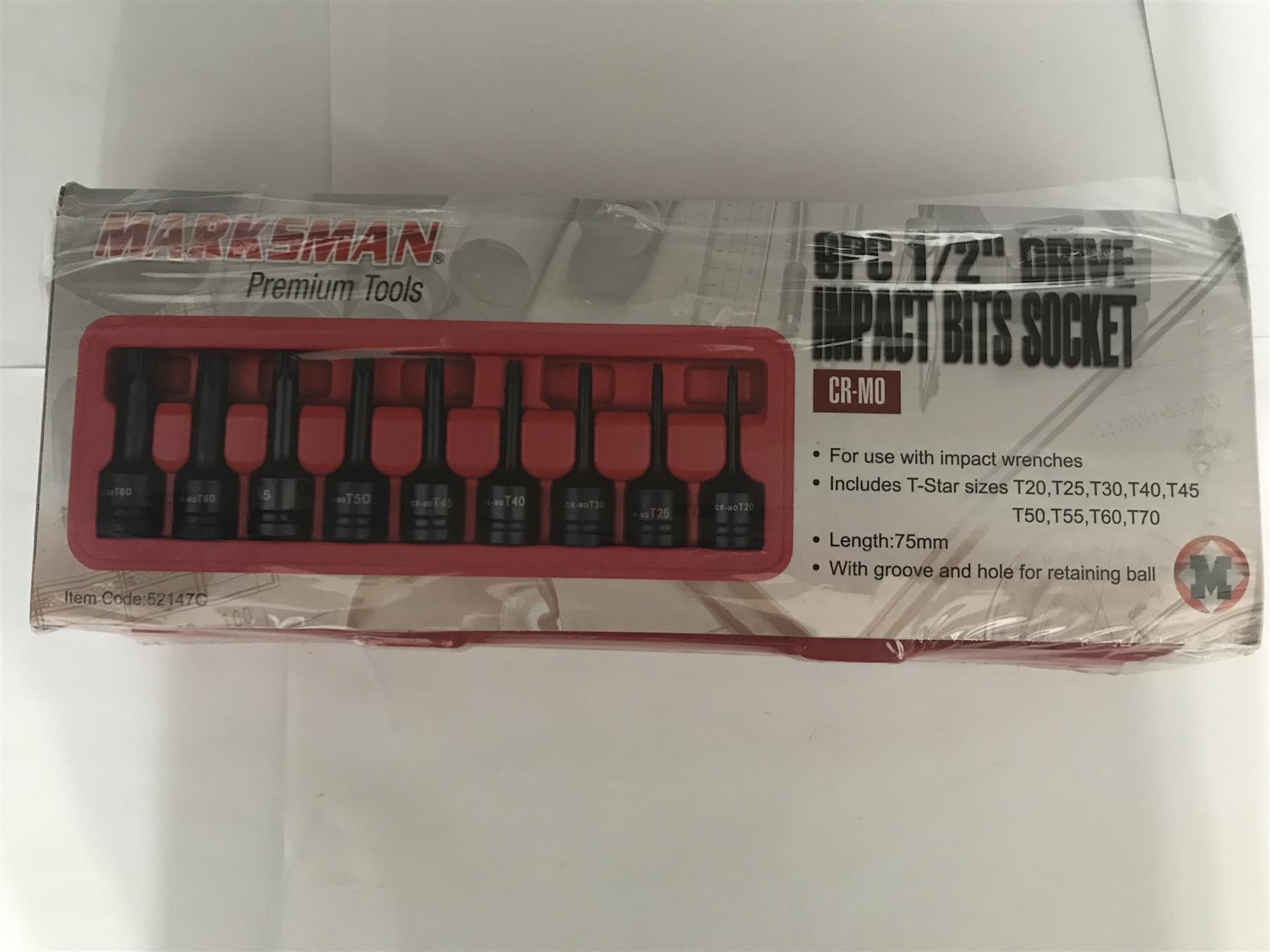 Marksman 9pc1/2" Drive Impact Bit Socket Set T-Star sizes T20-T70  52147C