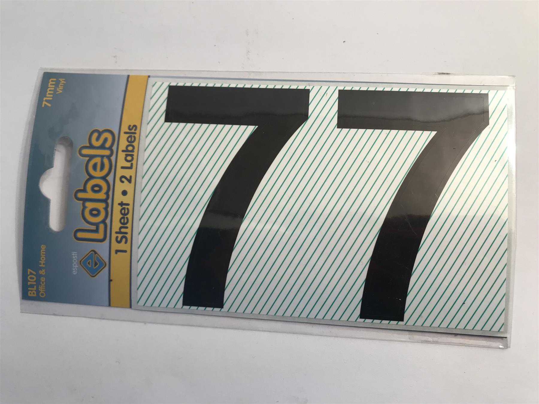 Esposti Large Black Vinyl Sticker No. 7 -  71mm (2 Pack) BL107